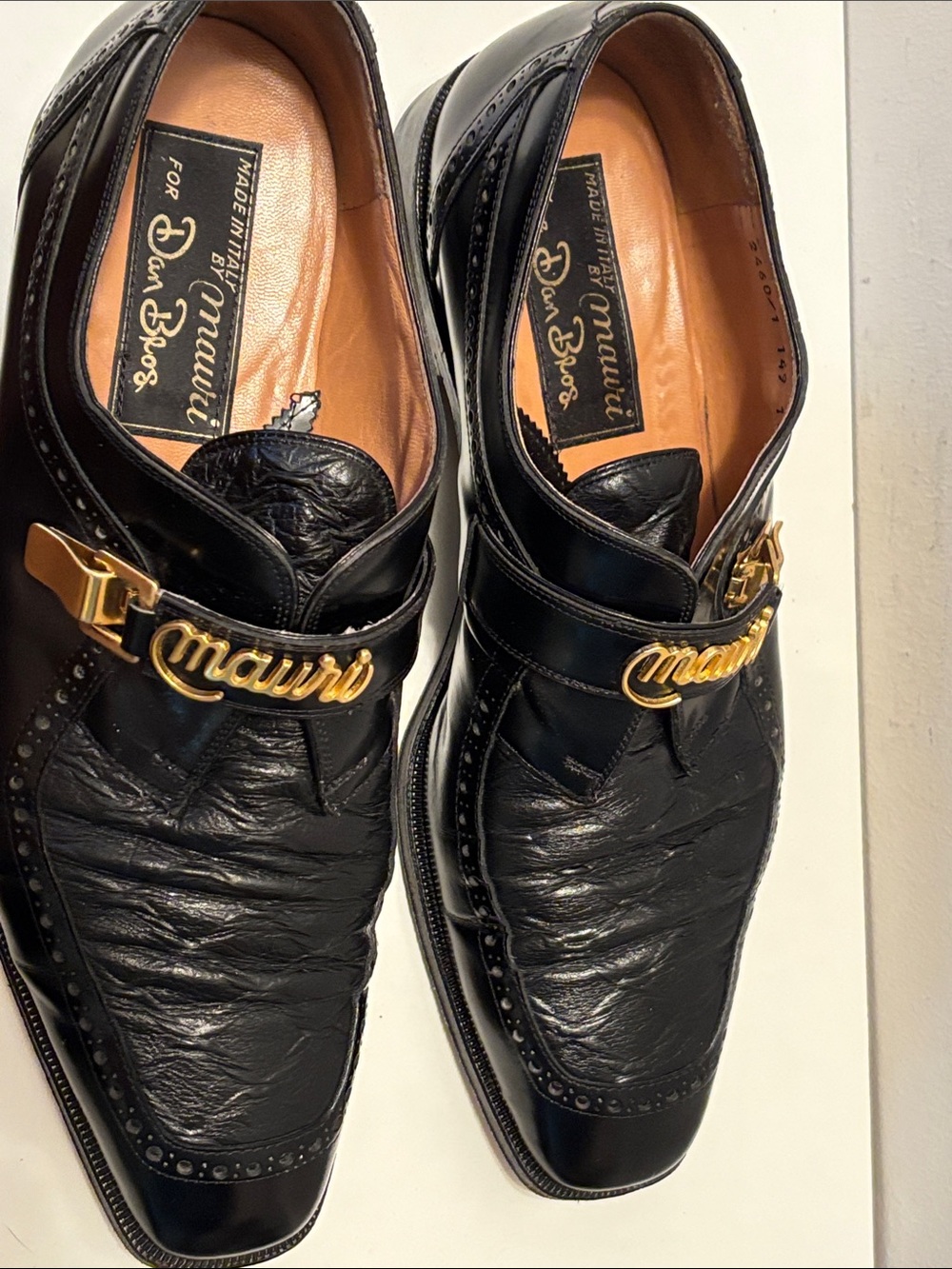 Men's Italian Black Leather Dress Loafers with Gold Accent MAURI 11 - Picture 10 of 14